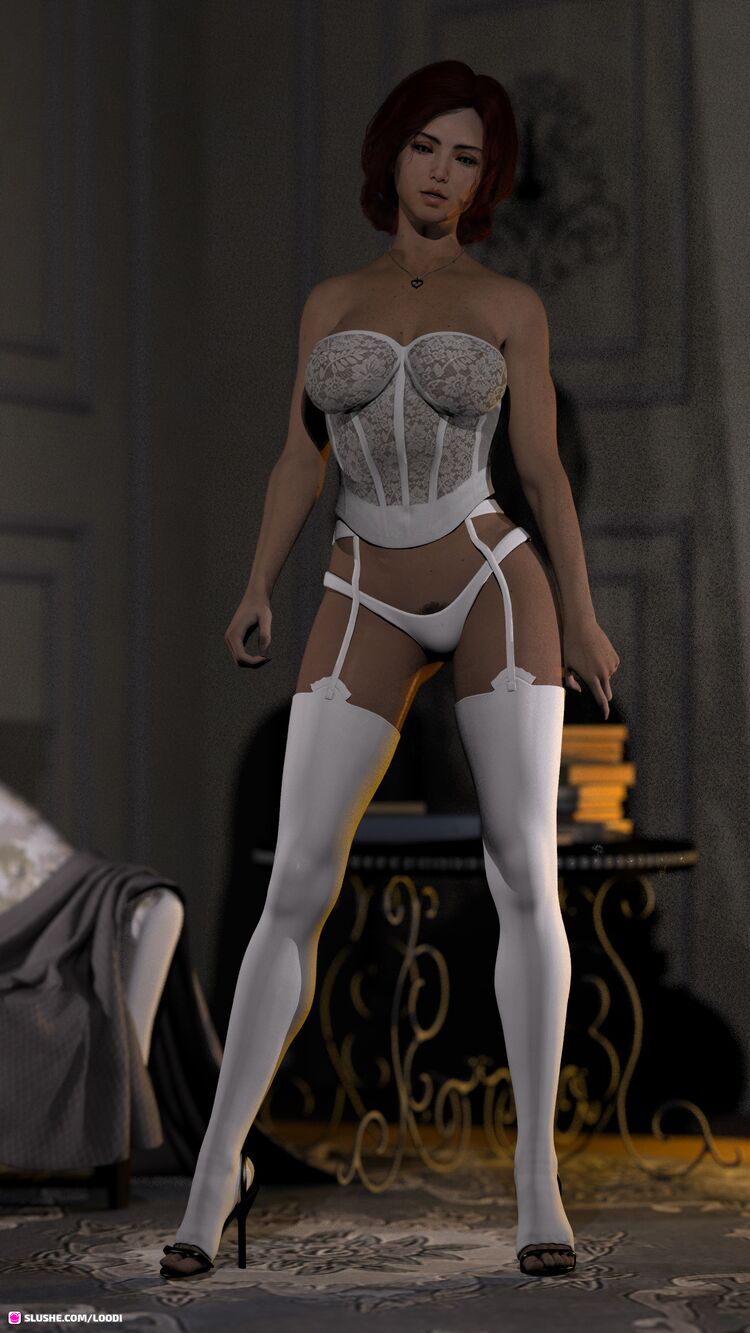Rose - White Corset and Stockings